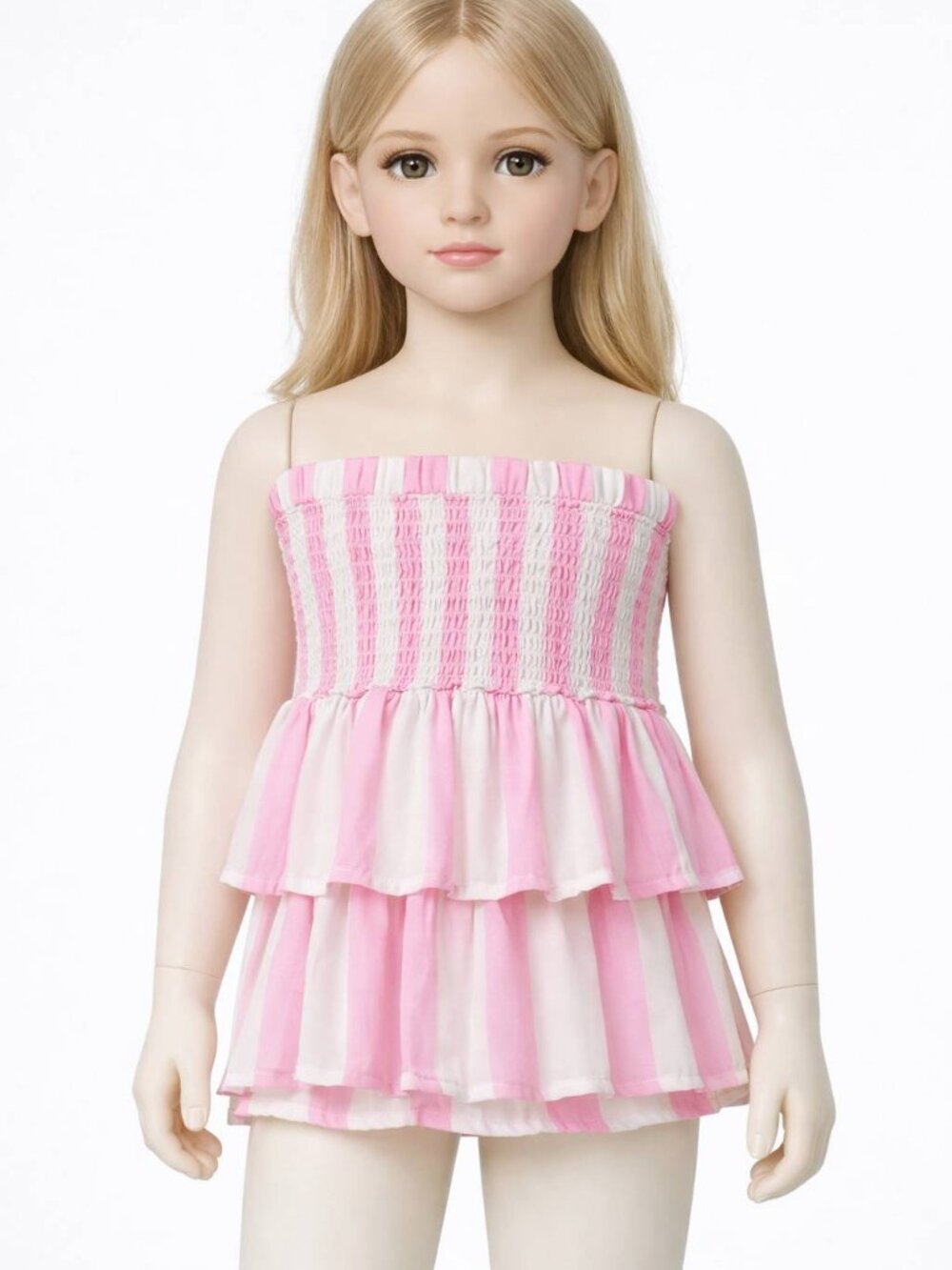 Grayson Threads Girls Strapless Tiered Top Pink White Striped Size M 8